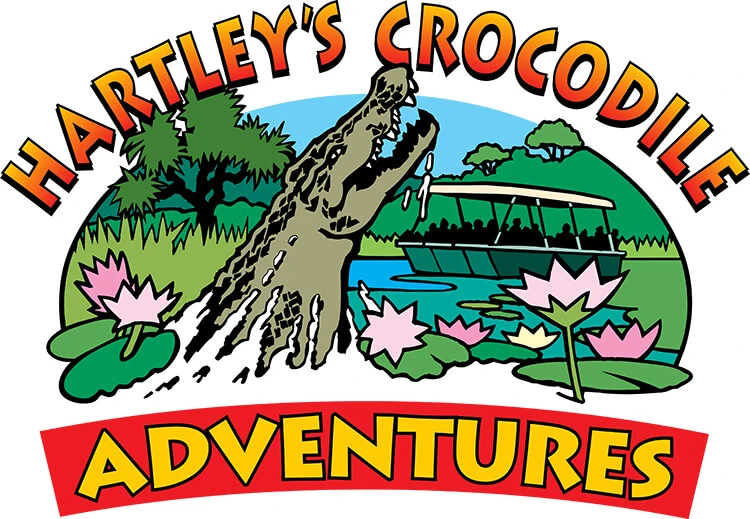 Logo featuring a jumping crocodile with text 