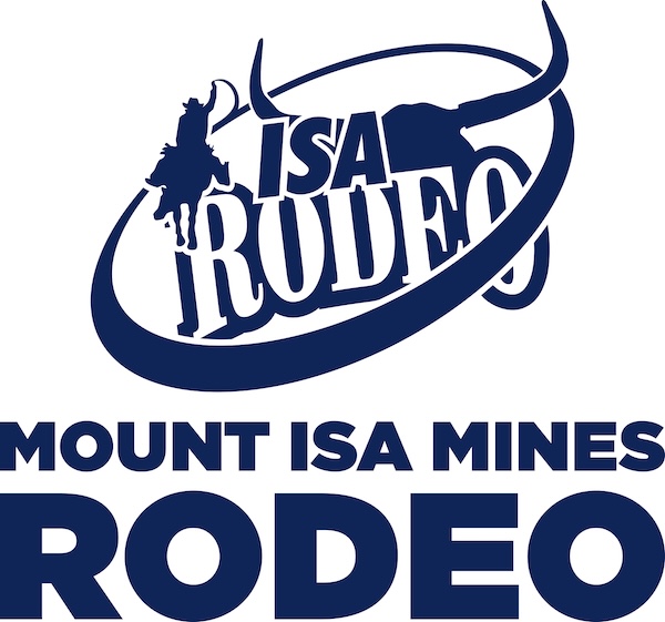 Logo for Mount Isa Mines Rodeo featuring a cowboy on a bucking bull with text 