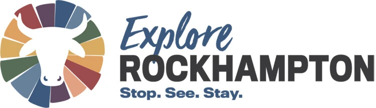 Logo of Explore Rockhampton featuring a stylized bull's head surrounded by colorful segments, accompanied by the text 