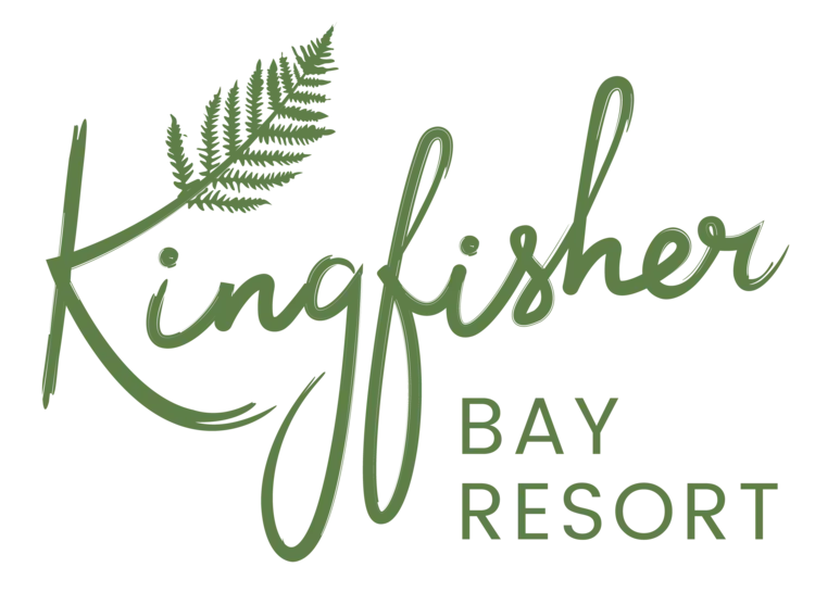 Green logo of Kingfisher Bay Resort with a stylized leaf design.