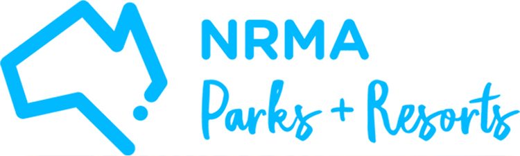 Logo for NRMA Parks and Resorts featuring a stylized outline of Australia and text in blue.