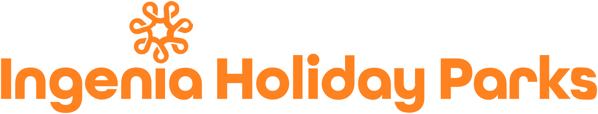 The Ingenia Holiday Parks logo features an orange abstract symbol above the orange text 