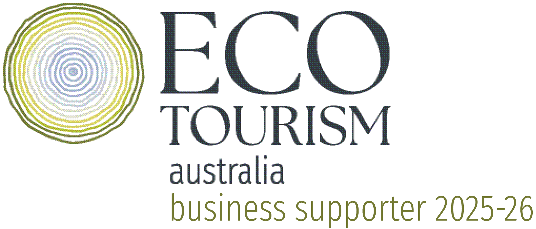 Eco Tourism Australia logo with circular design and text stating "business supporter 2025-26.