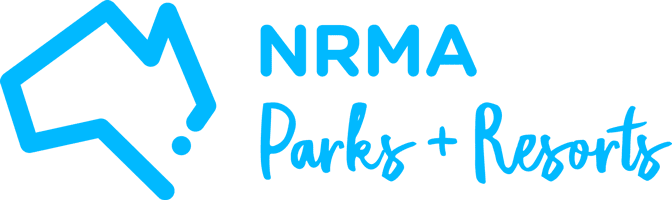 NRMA Parks and Resorts logo featuring a stylized outline of Australia and blue text on a light background.