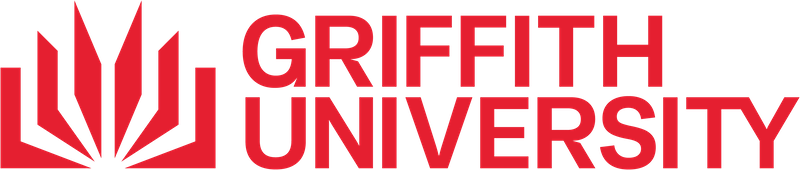 Griffith University logo featuring a red abstract symbol on the left and bold red text reading 